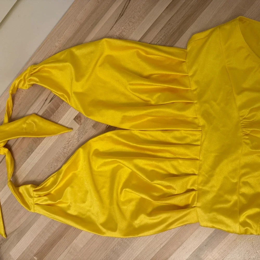Milk the Goat Yellow Plunge Halter One Piece Swimsuit Slinky‎ Sexy-Medium